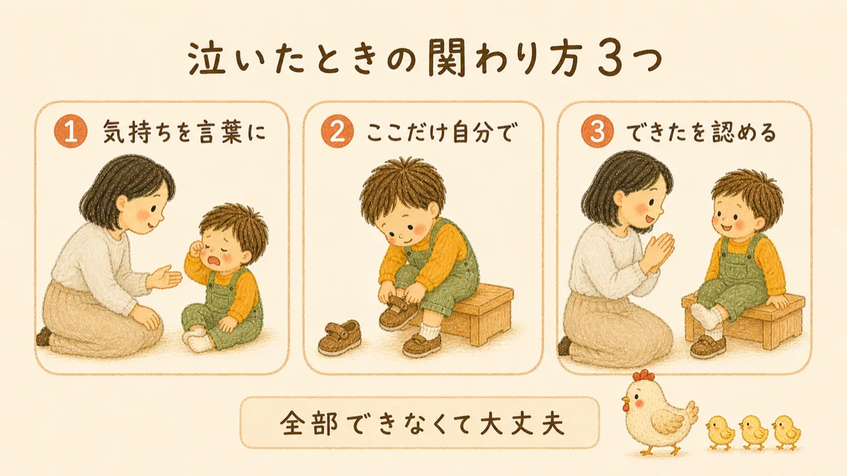 泣いたときは、気持ちを言葉にする・ここだけ自分での余白を作る・できたことを認める