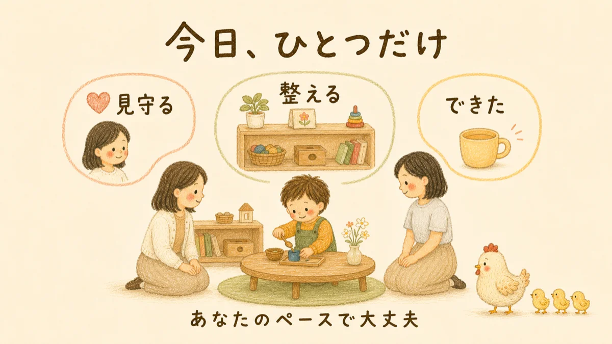 今日ひとつだけ、見守る・整える・できたを子どものペースで試すおうちモンテのまとめ